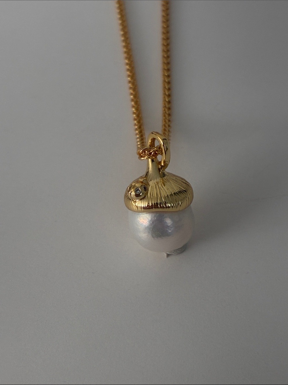 Gold Pearl Acorn Pendant Necklace - Women Jewelry